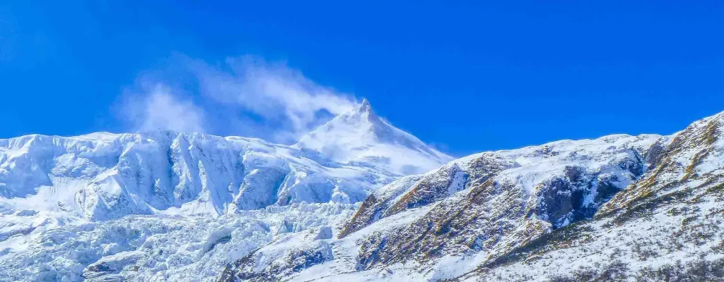 Trek in Nepal in Autumn - Mt Manaslu view from Manaslu Base Camp