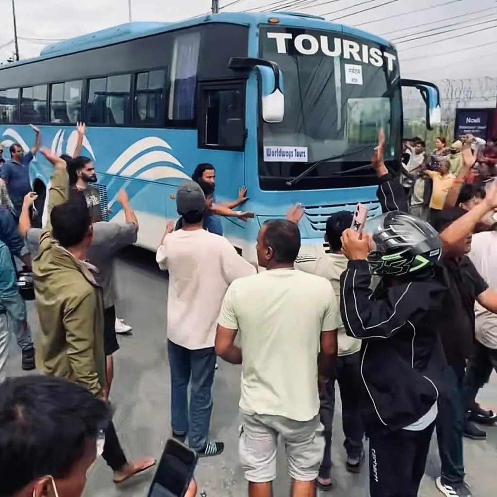 Tourist Bus escorting during gen-z protest in Kathmandu Nepal